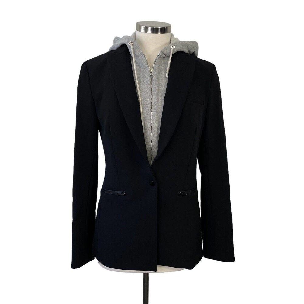 Veronica Beard Women's Size 6 Black Scuba Dickey Blazer with Gray Hooded Dickey